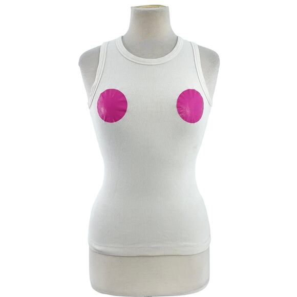 Mowalola Tops - Mowalola White Cotton Pink Circles Ribbed Tank Top Women’s Size S Preowned